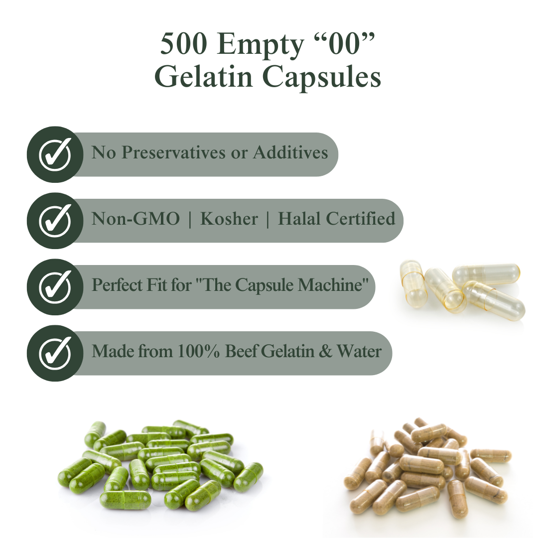 Capsule Connection – 500 Empty “00” Gelatin Capsules - Eat 2 Live