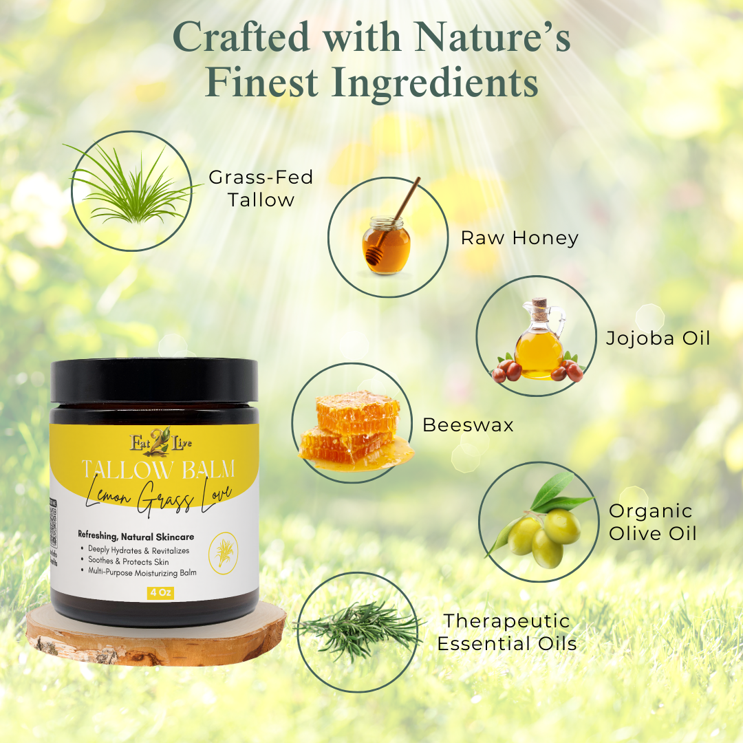 Lemon Grass Love Whipped Tallow Balm - Sample Size (0.5 oz) - Eat 2 Live