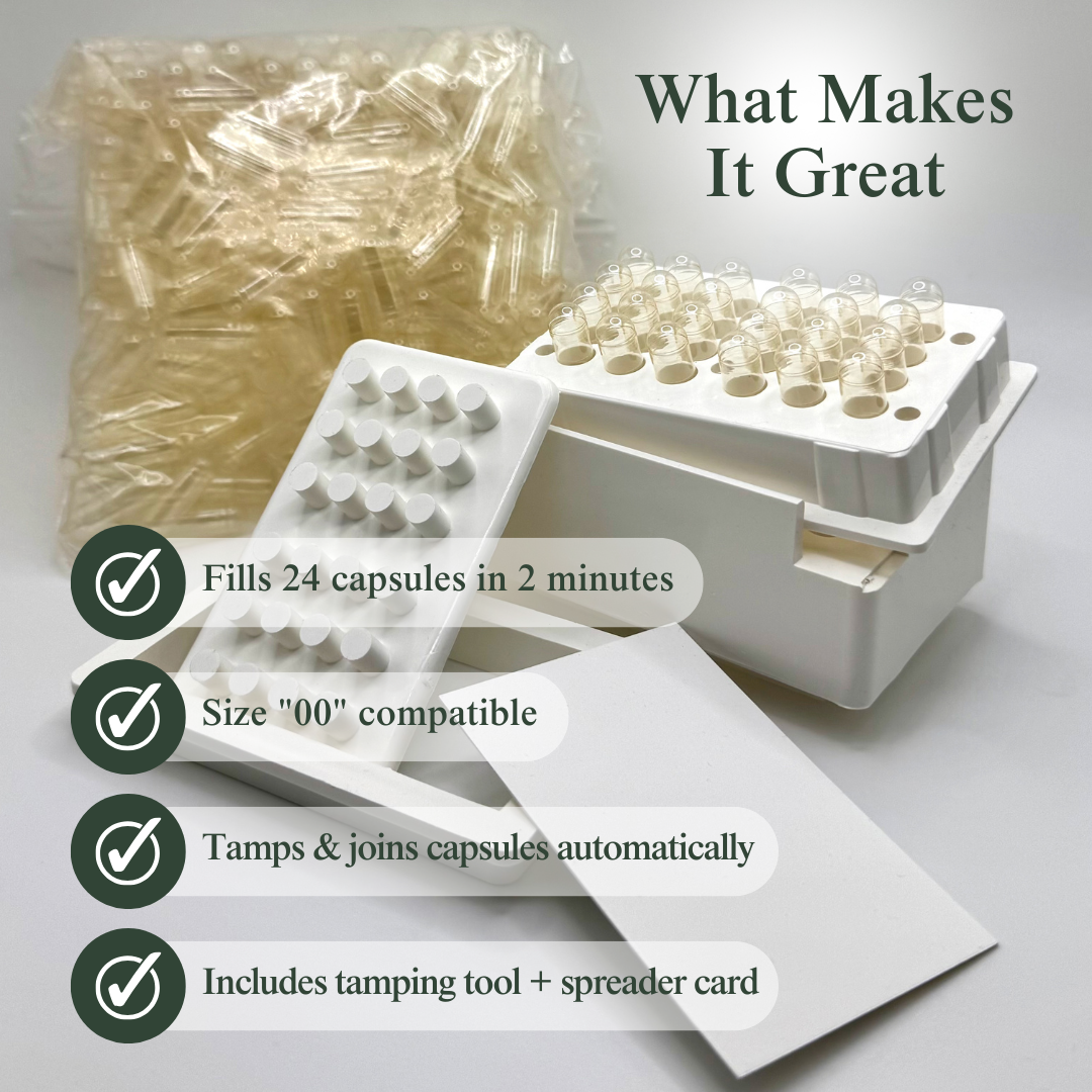 The Capsule Machine – Size "00" Includes 500 Empty “00” Gelatin Capsules - Eat 2 Live