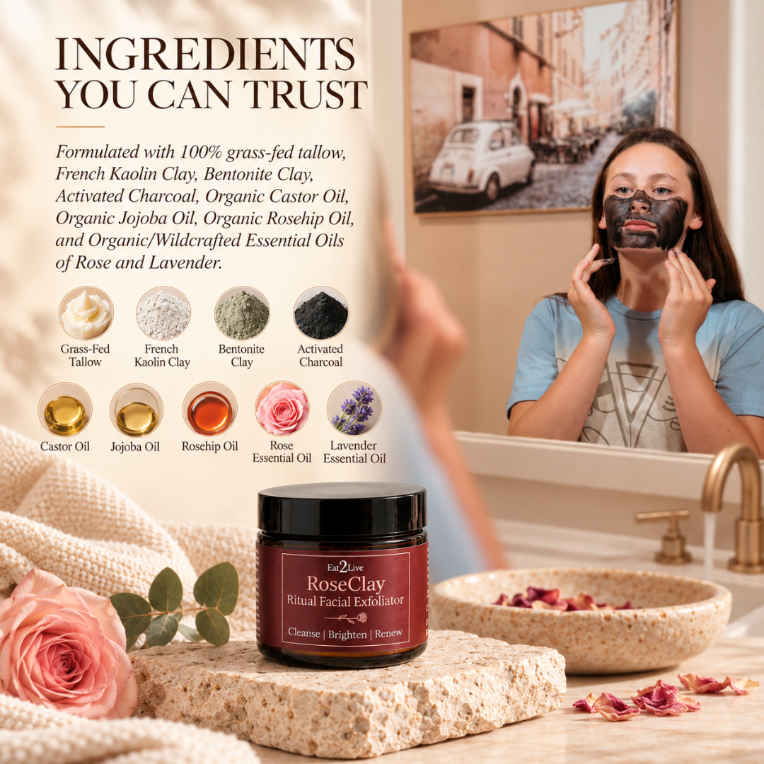 RoseClay Refining Mineral Facial Exfoliator for Women - Eat 2 Live