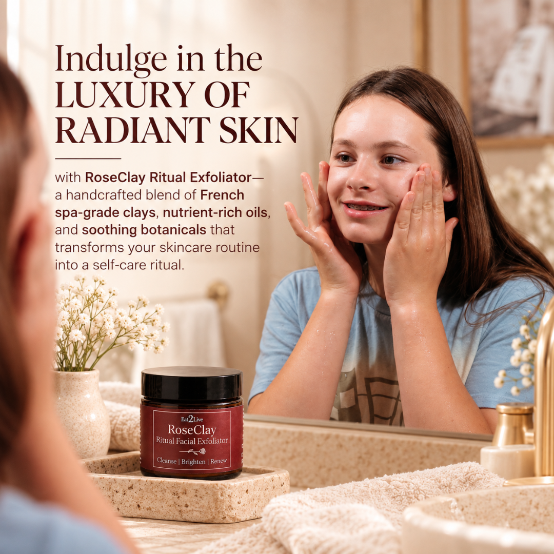 RoseClay Refining Mineral Facial Exfoliator for Women - Eat 2 Live