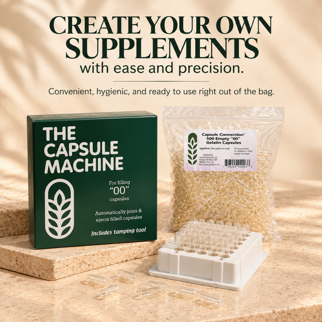 Home Capsule Kit: Machine and 500 Size “00” Empty Capsules - Eat 2 Live