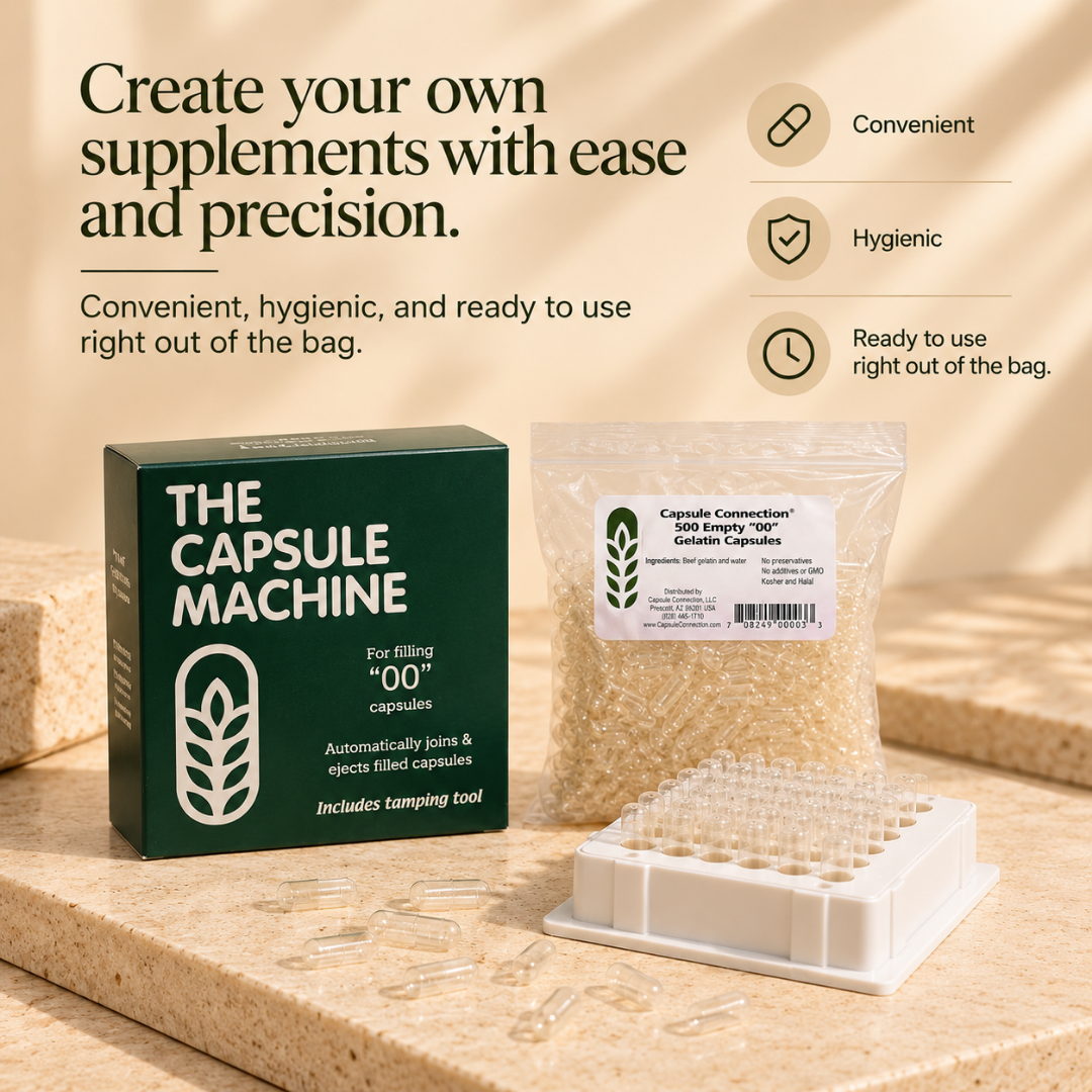 Home Capsule Kit: Machine and 500 Size “00” Empty Capsules - Eat 2 Live