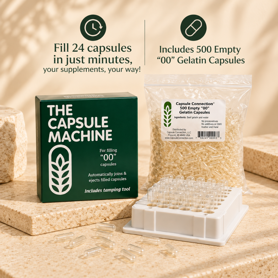 Home Capsule Kit: Machine and 500 Size “00” Empty Capsules - Eat 2 Live