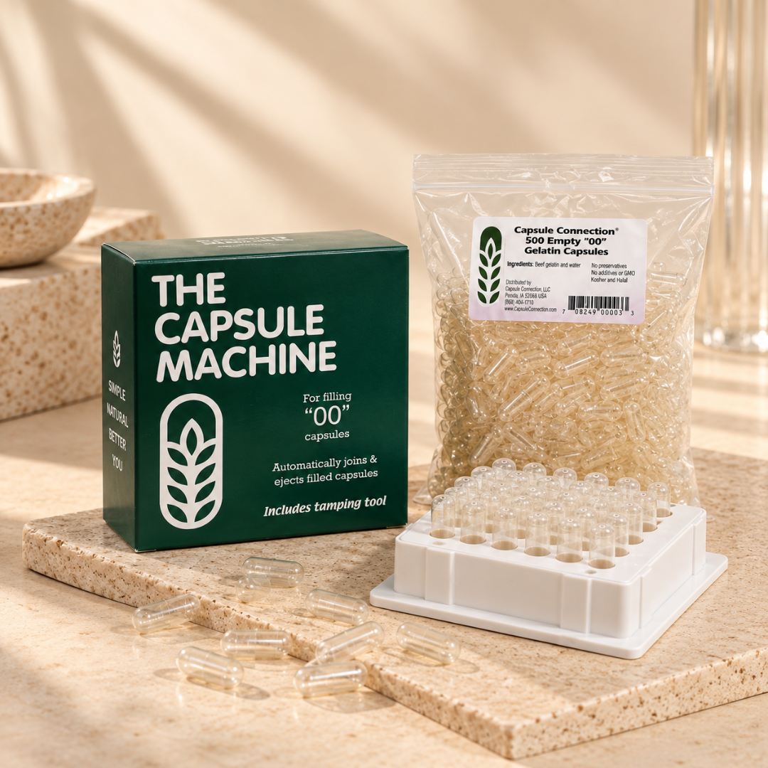 Home Capsule Kit: Machine and 500 Size “00” Empty Capsules - Eat 2 Live