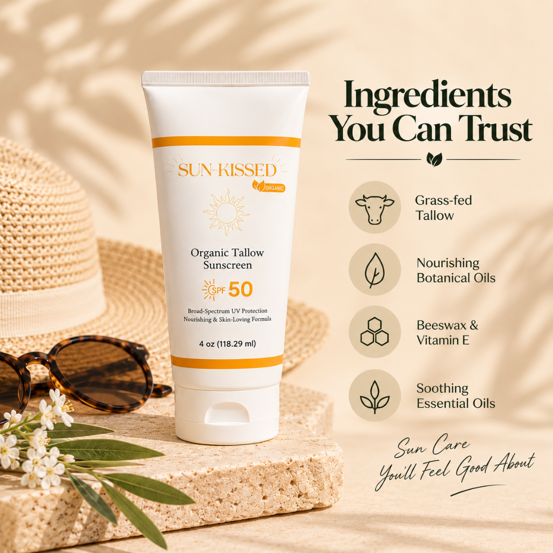 SunKissed Organic Tallow Sunscreen SPF 50 4 oz - Eat 2 Live