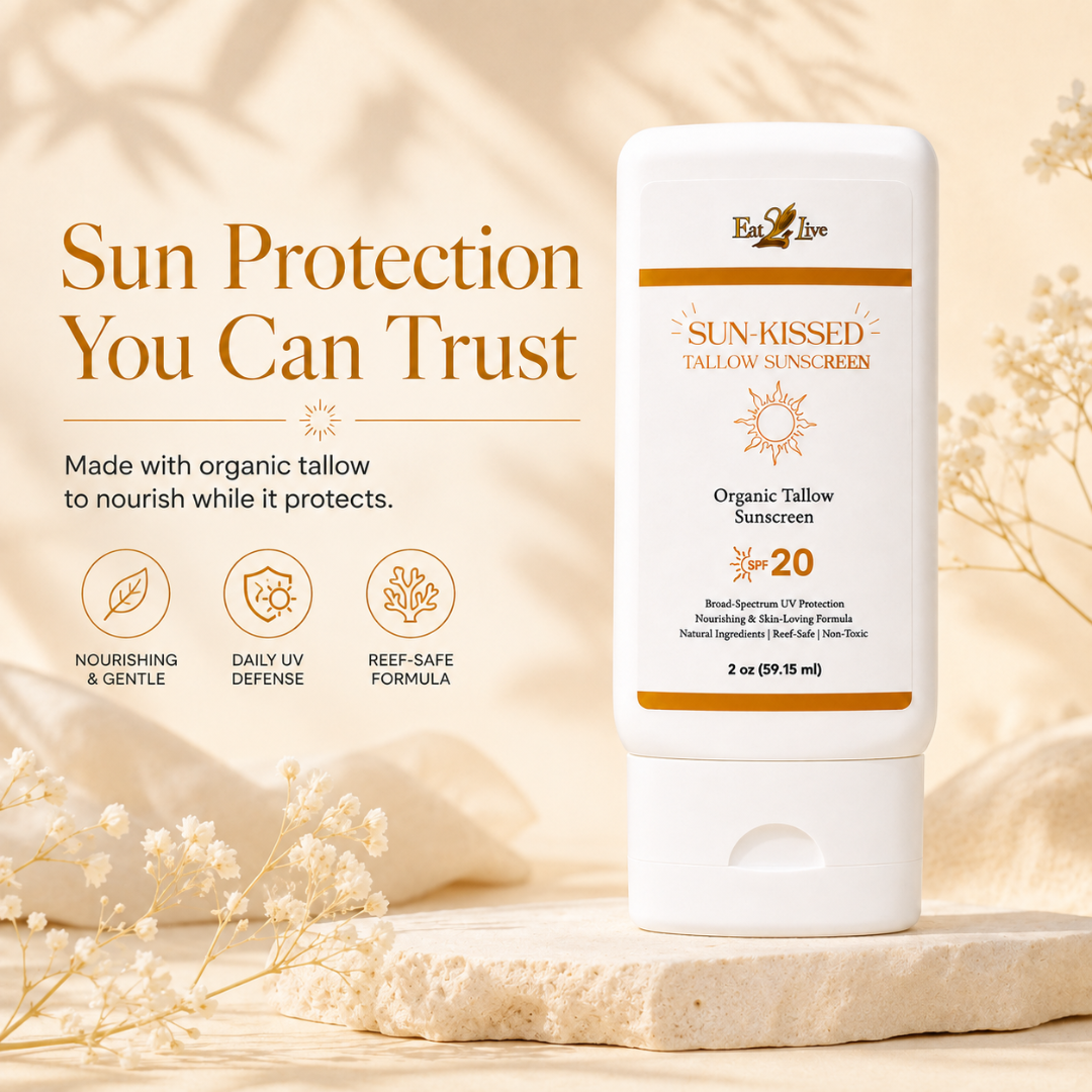 SunKissed Organic Tallow Sunscreen SPF 20 2 oz - Eat 2 Live