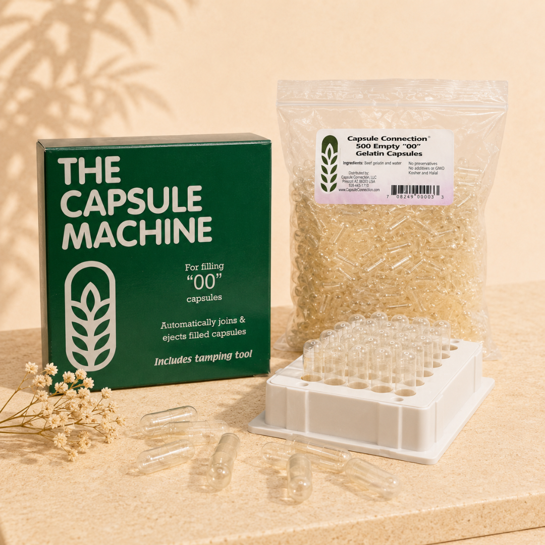 The Capsule Machine – Size "00" Includes 500 Empty “00” Gelatin Capsules - Eat 2 Live