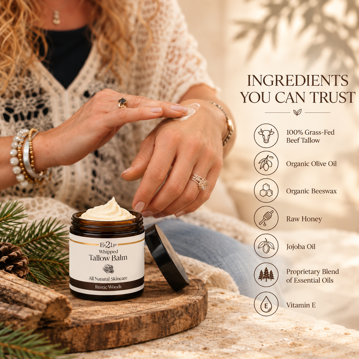 Rustic Woods Whipped Tallow Balm - Eat 2 Live