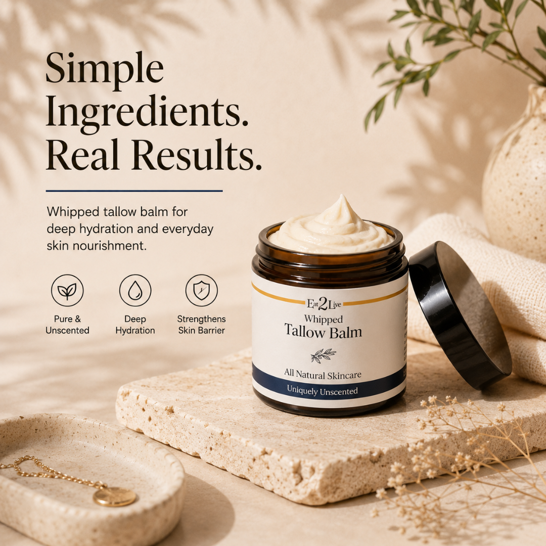 Uniquely Unscented Whipped Tallow Balm - Eat 2 Live